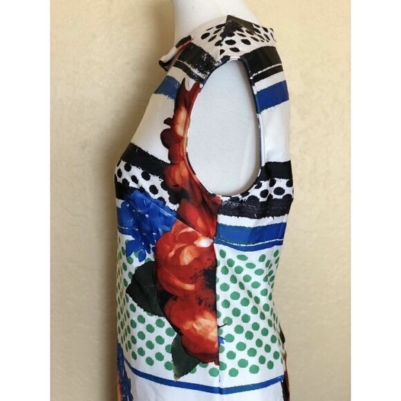 Eci Women's Red Print Scuba Cut out Sleeveless Shift Dress Size 8 - Picture 9 of 10